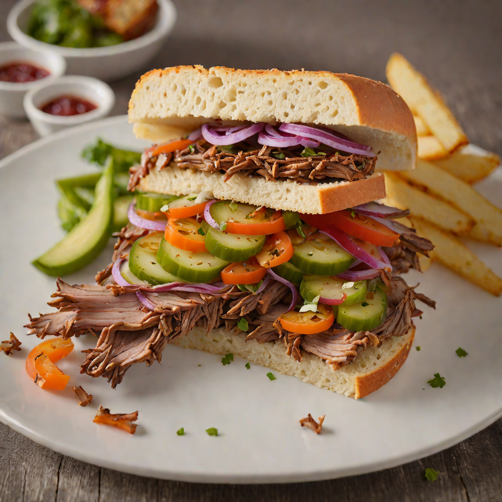 Fire-Roasted Brisket Sandwich with Tangy Pickled Vegetables