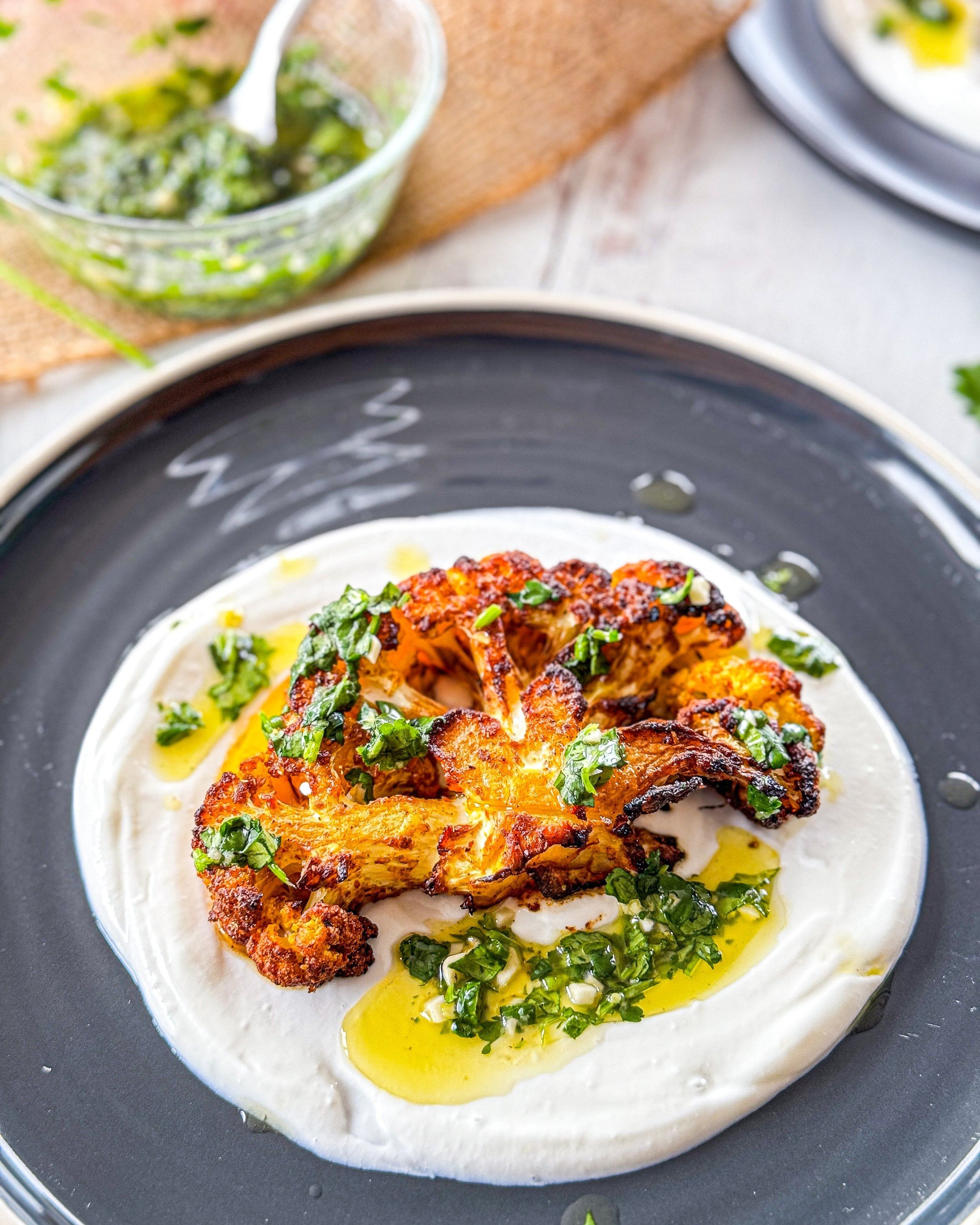 Tandoori-Spiced Cauliflower Steaks with Mint Yogurt Sauce