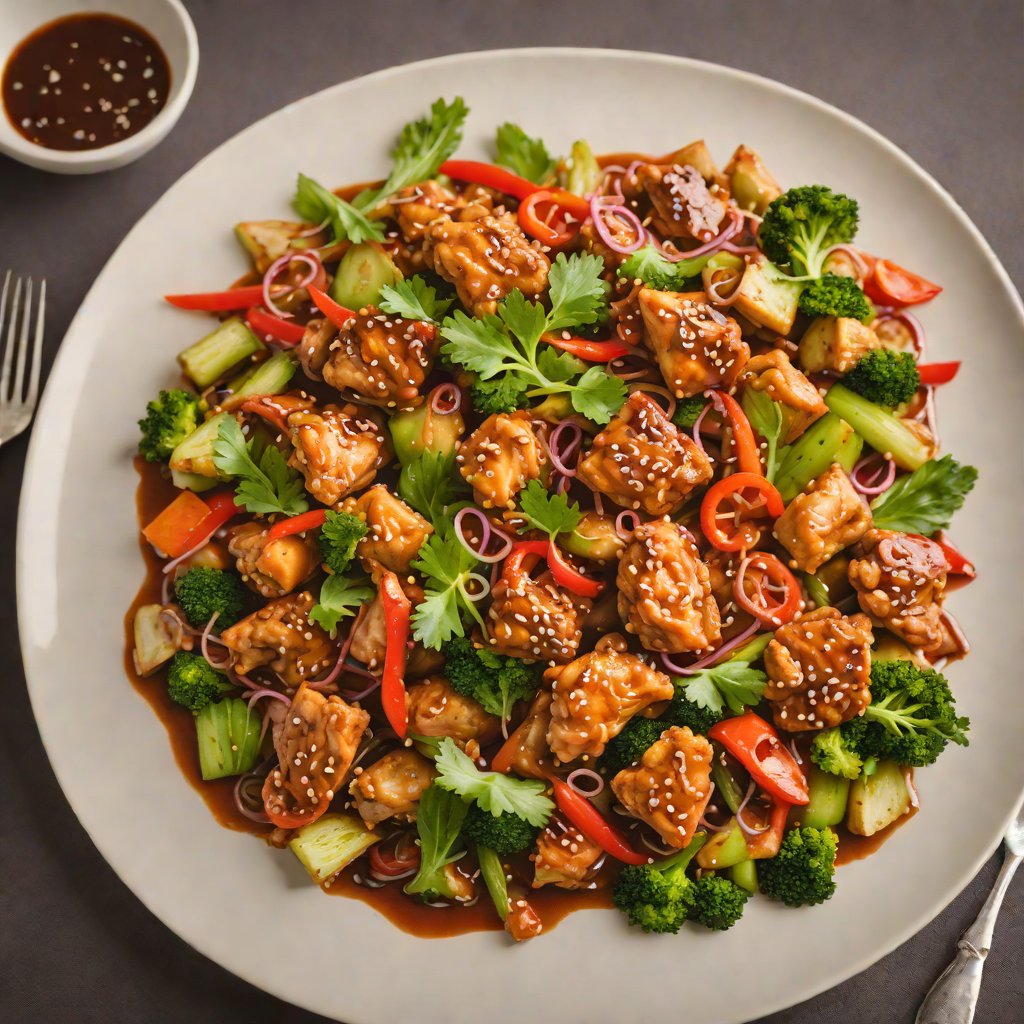 Stir-Fried Chicken and Vegetables in Spicy Thai Brown Sauce