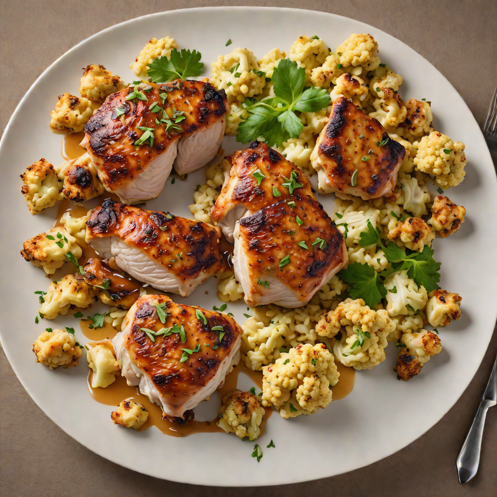 Pan-Seared Chicken Thighs with Roasted Garlic and Spiced Cauliflower