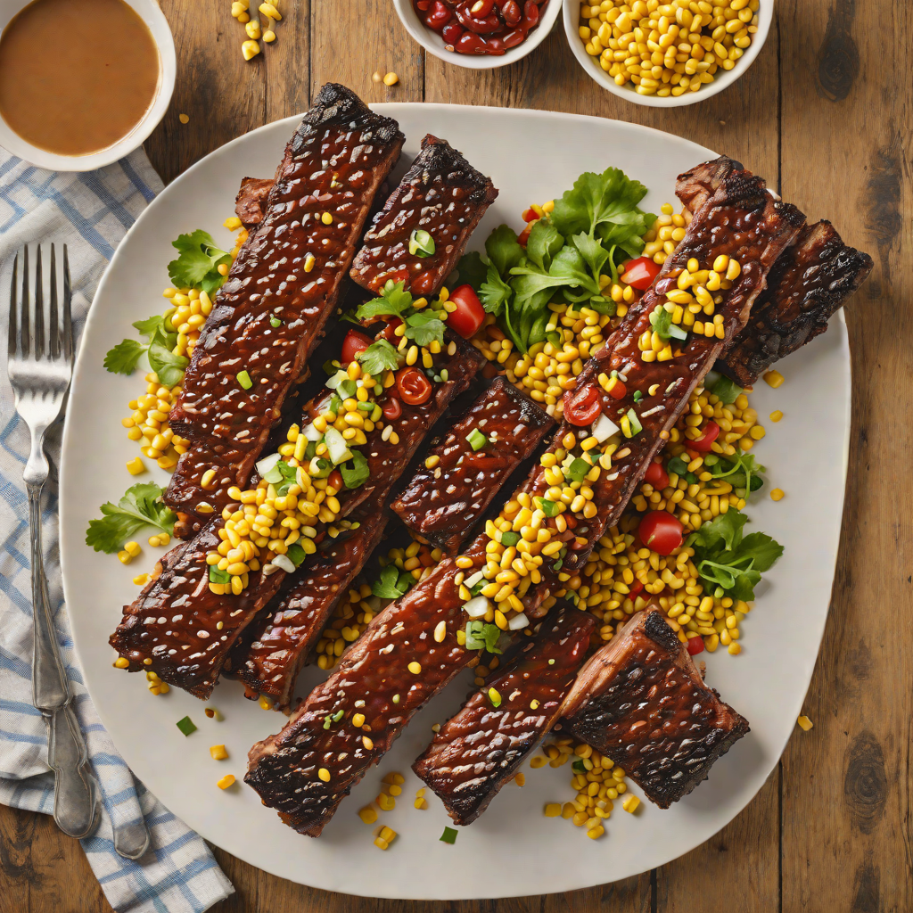 Grilled Bourbon-Maple Glazed Ribs with Charred Corn Salad