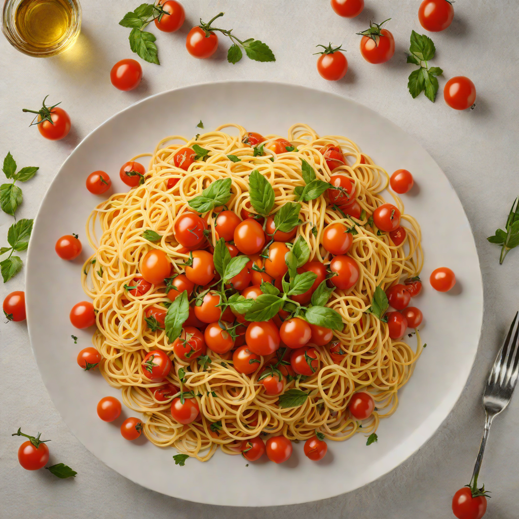 Spaghetti Tossed in Garlic-Chili Olive Oil with Cherry Tomatoes
