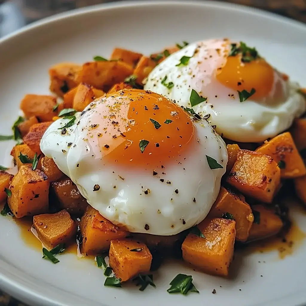 Williams' Maple-Sweet Potato Hash with Poached Eggs