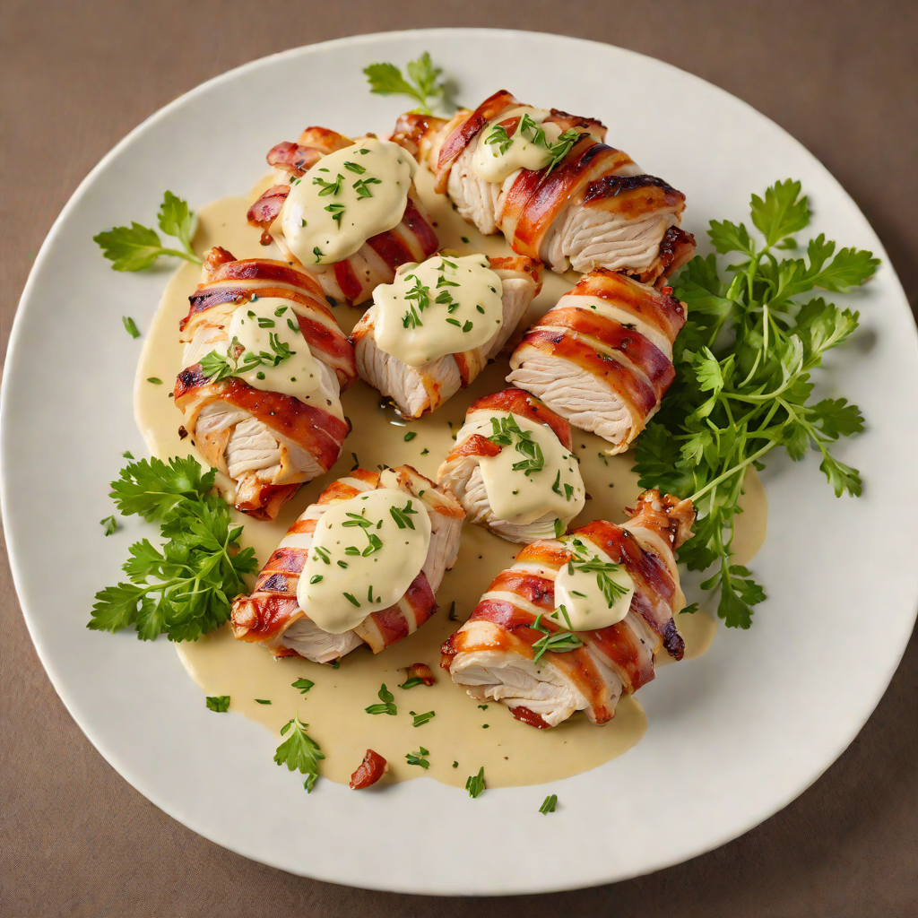 Bacon-Wrapped Stuffed Chicken Breasts with Garlic Herb Cream Sauce