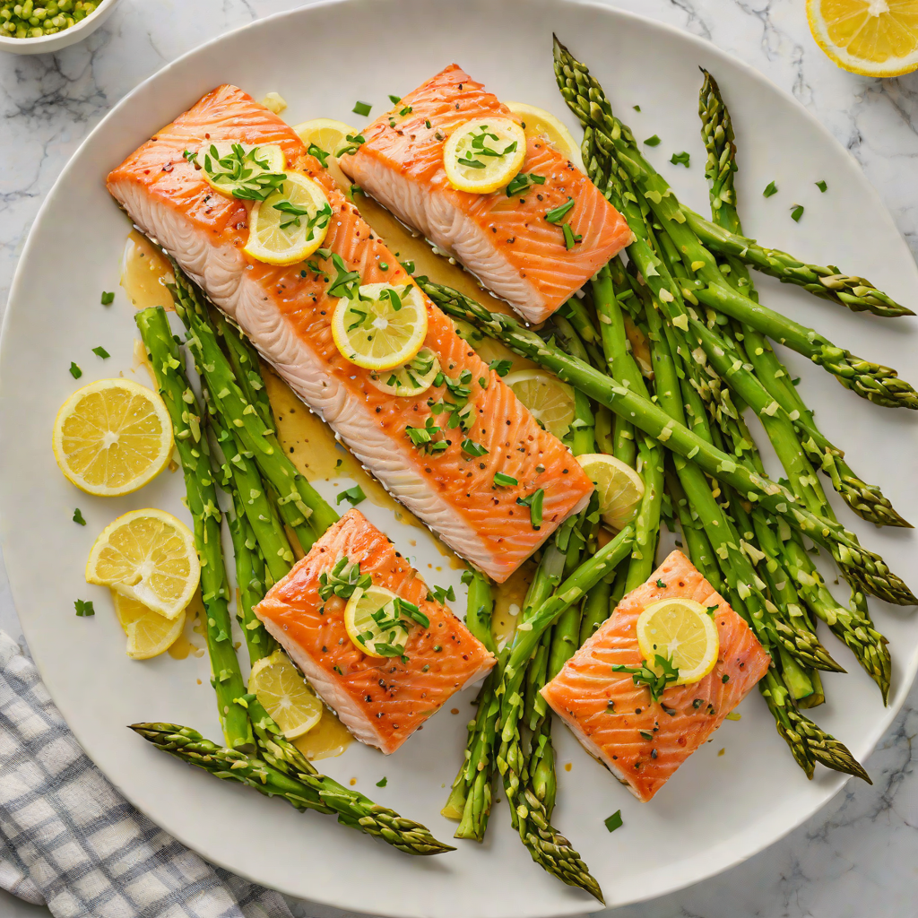 Pan-Roasted Salmon with Garlic Butter and Lemon Asparagus