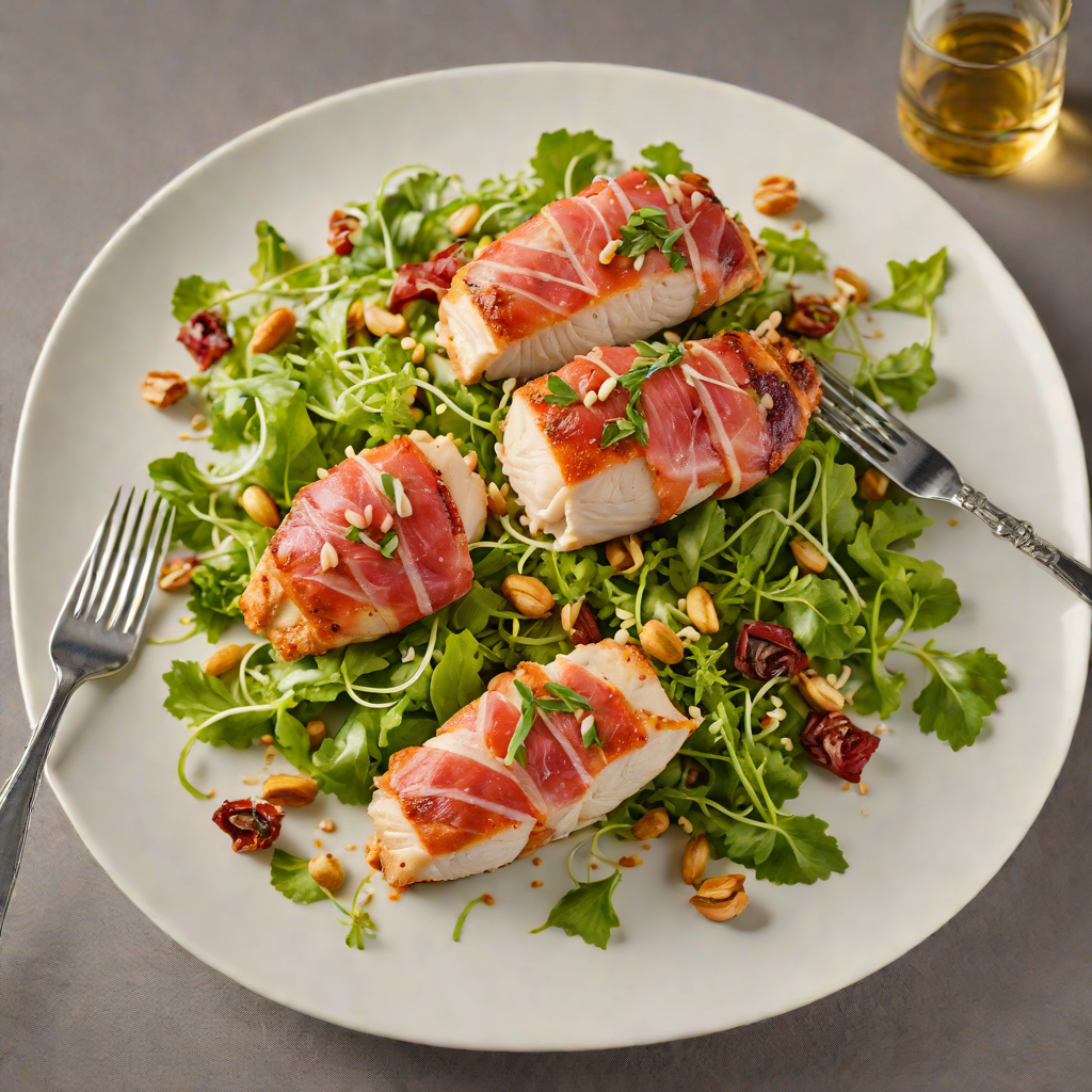 Pan-Seared Prosciutto-Wrapped Chicken with Parmesan Pine Nut Salad