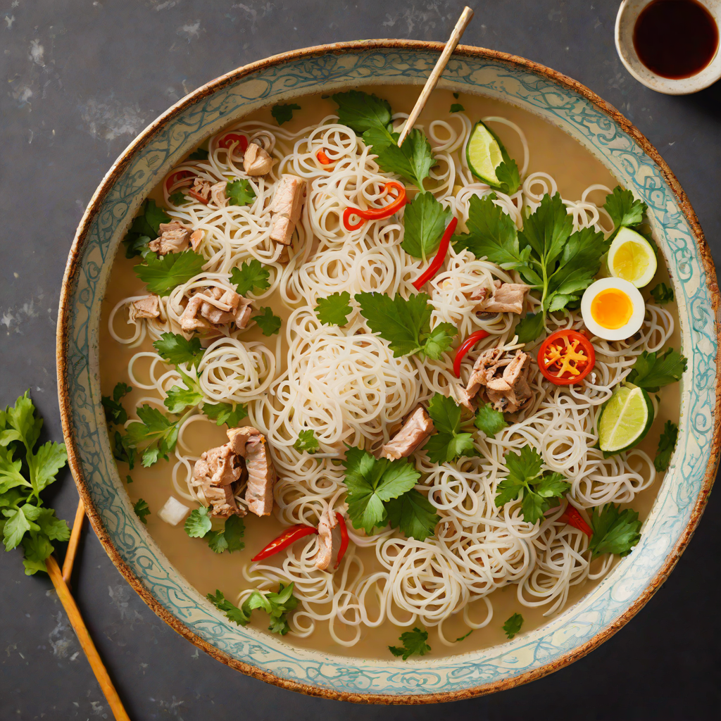 Vietnamese Pho-Inspired Rice Noodle Soup with Herb Garnishes