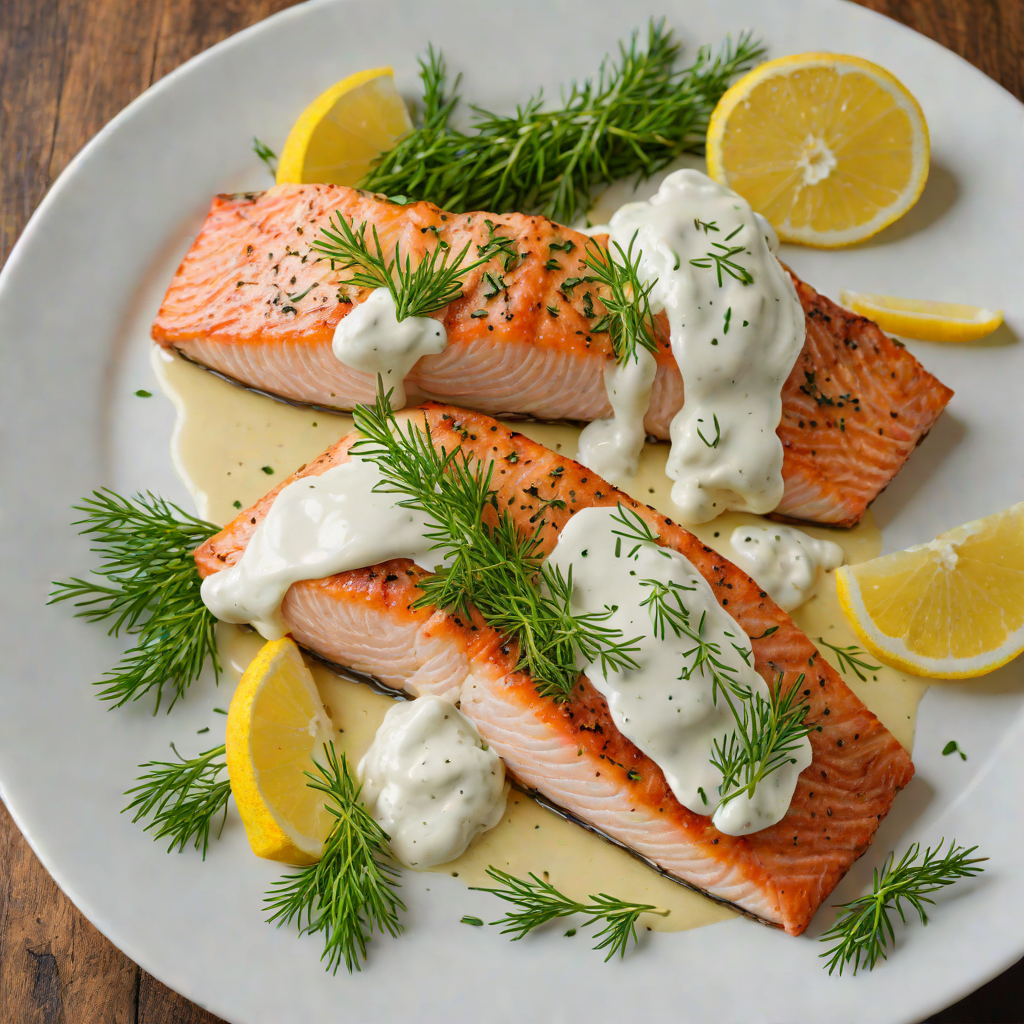 Pan-Seared Salmon with Dill and Lemon Greek Yogurt Sauce
