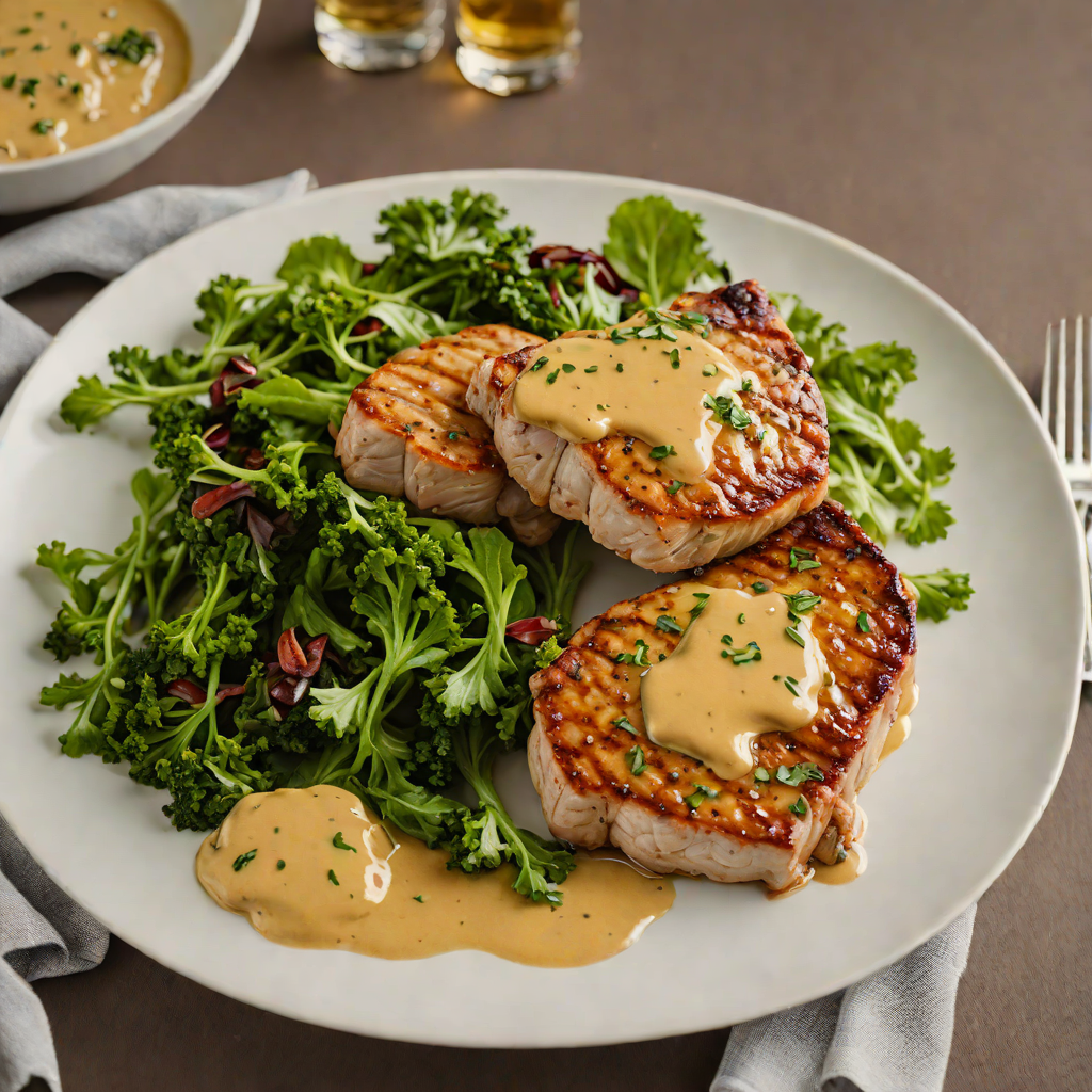 Honey-Dijon Glazed Pork Chops with North St. Louis Mustard Greens