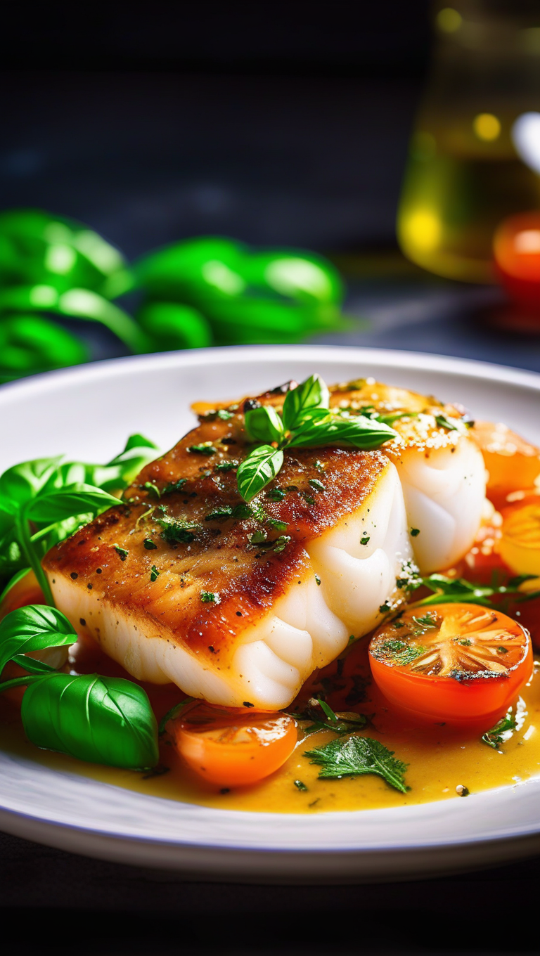 Italian Pan-Seared Cod with Cherry Tomato and Basil Ragout