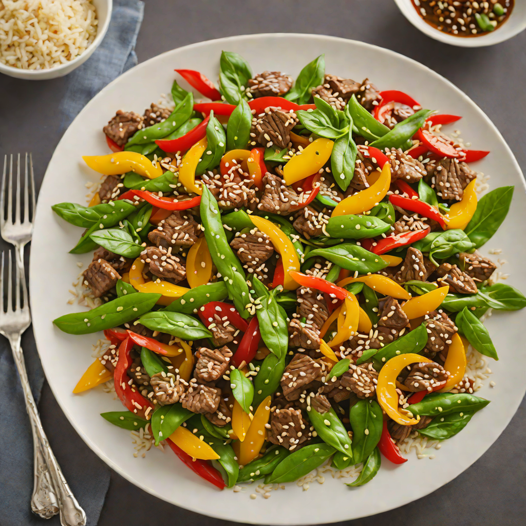 Quick Sesame-Ginger Beef Stir Fry with Snow Peas and Bell Peppers