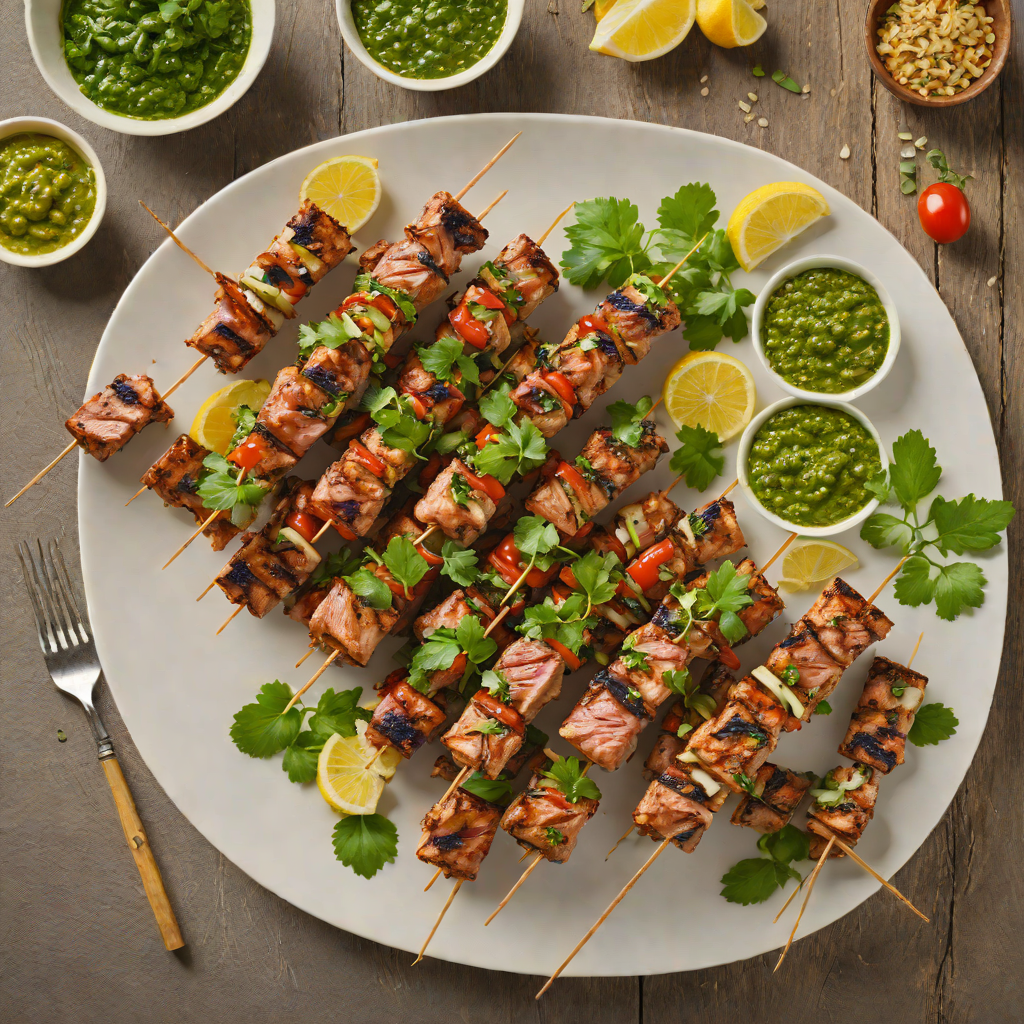 Latin American Grilled Pork Skewers with Chimichurri Sauce
