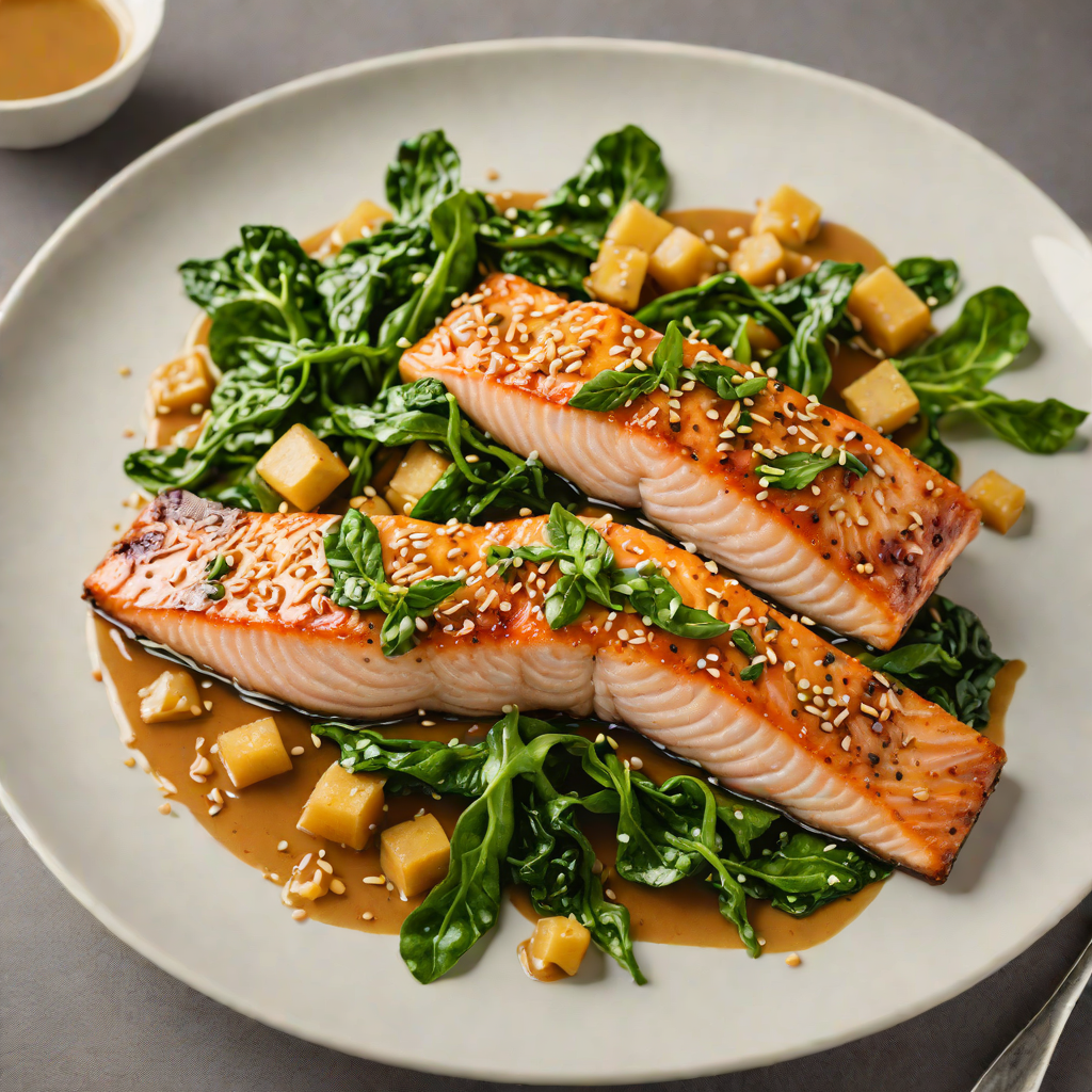 Pan-Fried Salmon with Miso-Maple Glaze and Sesame Spinach