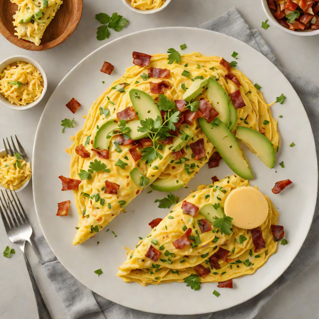 Cheddar Chive Omelette with Avocado and Bacon