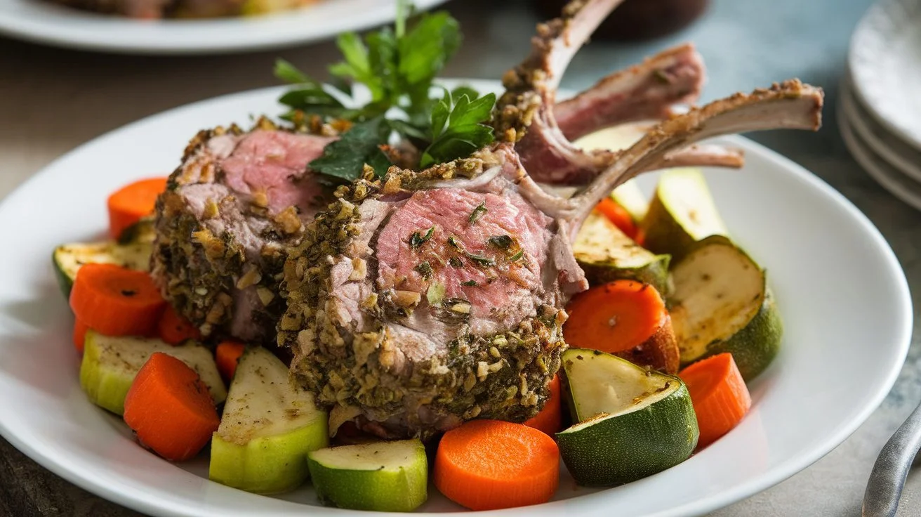 Half-Spiced Lamb Chops with Herb-Roasted Vegetables