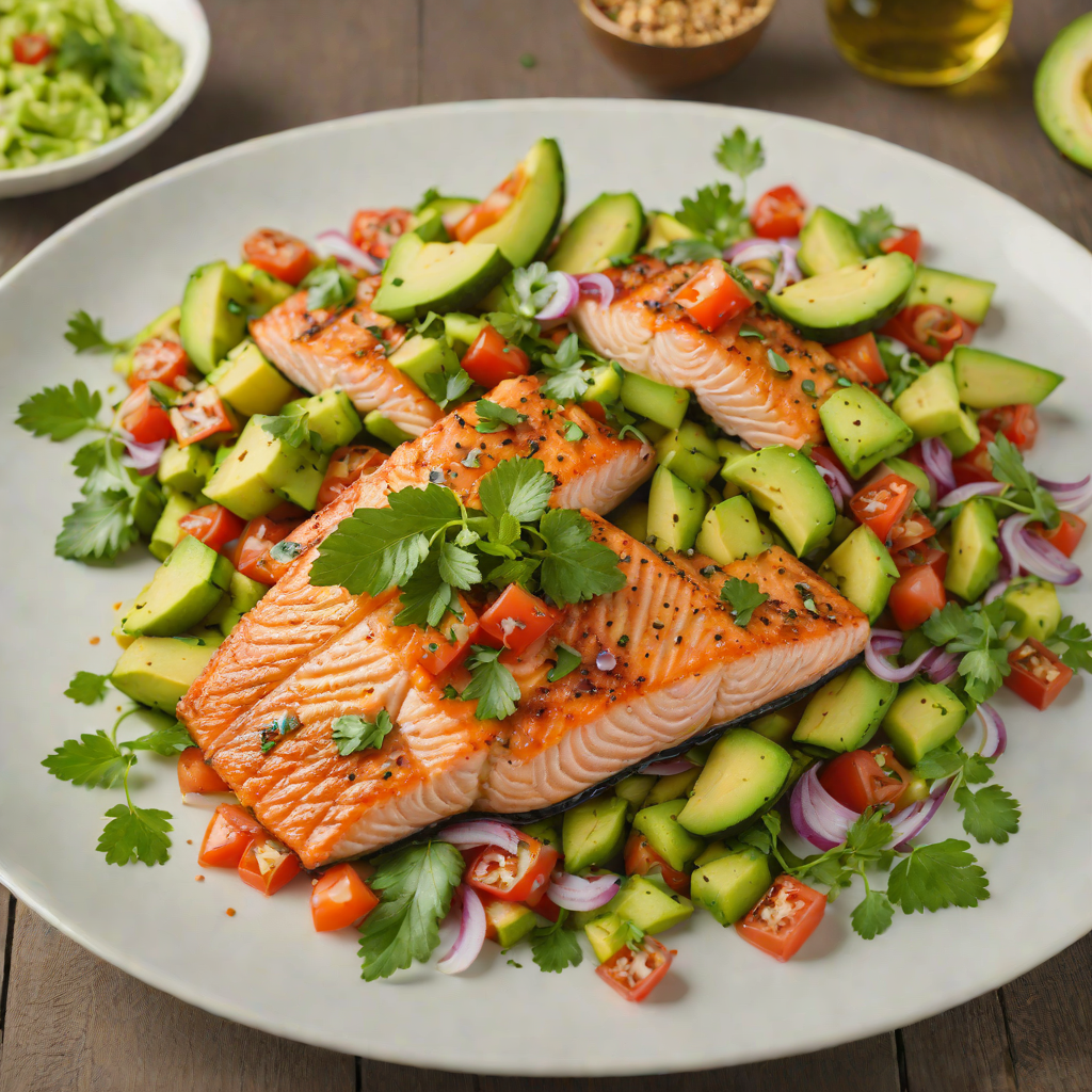 Pan-Roasted Salmon with Avocado-Tomato Salad and Cilantro Dressing