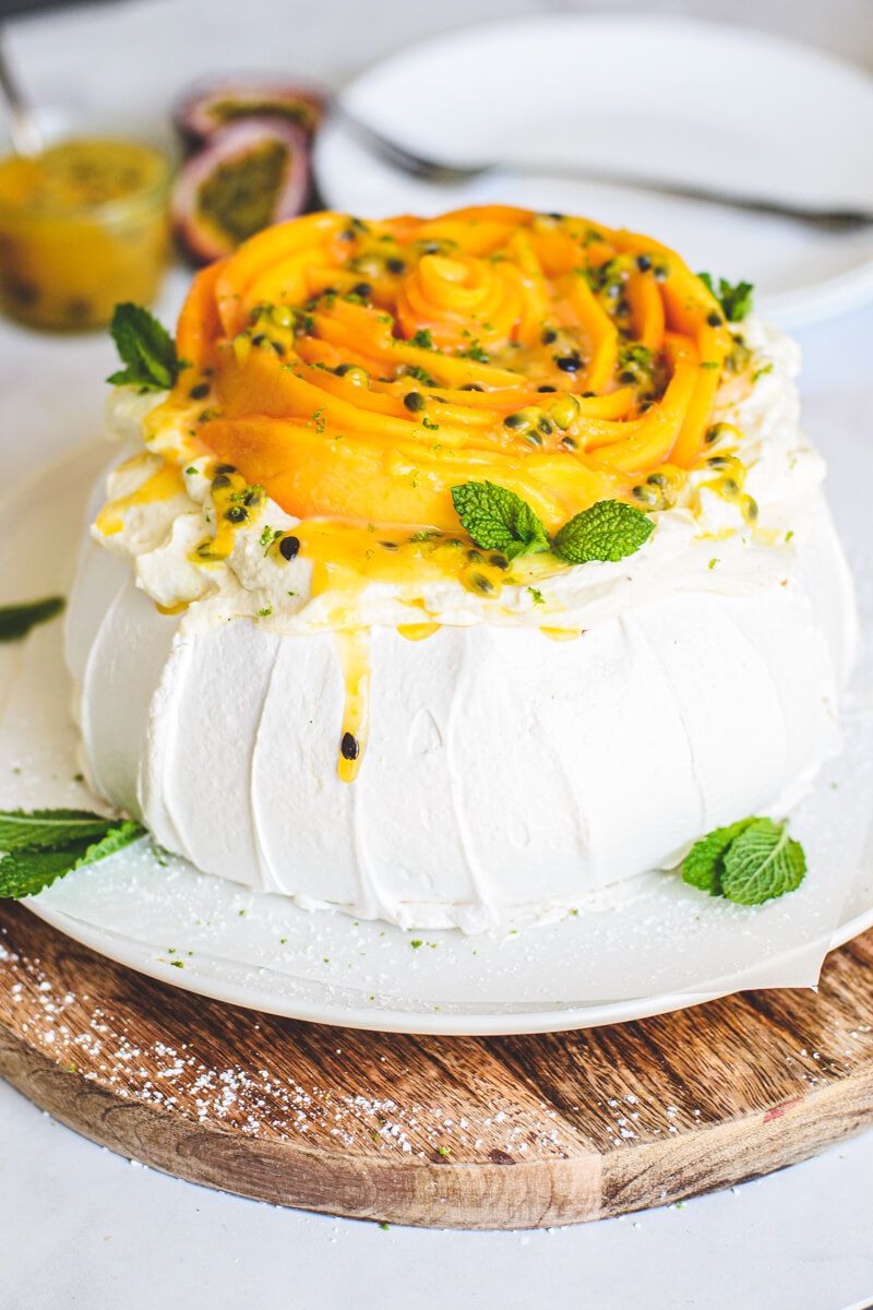 Pavlova with Macadamia-Crusted Passionfruit Cream