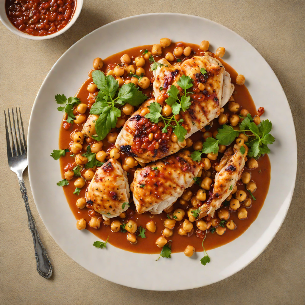 Pan-Seared Chicken with Spicy Harissa and Chickpea Stew