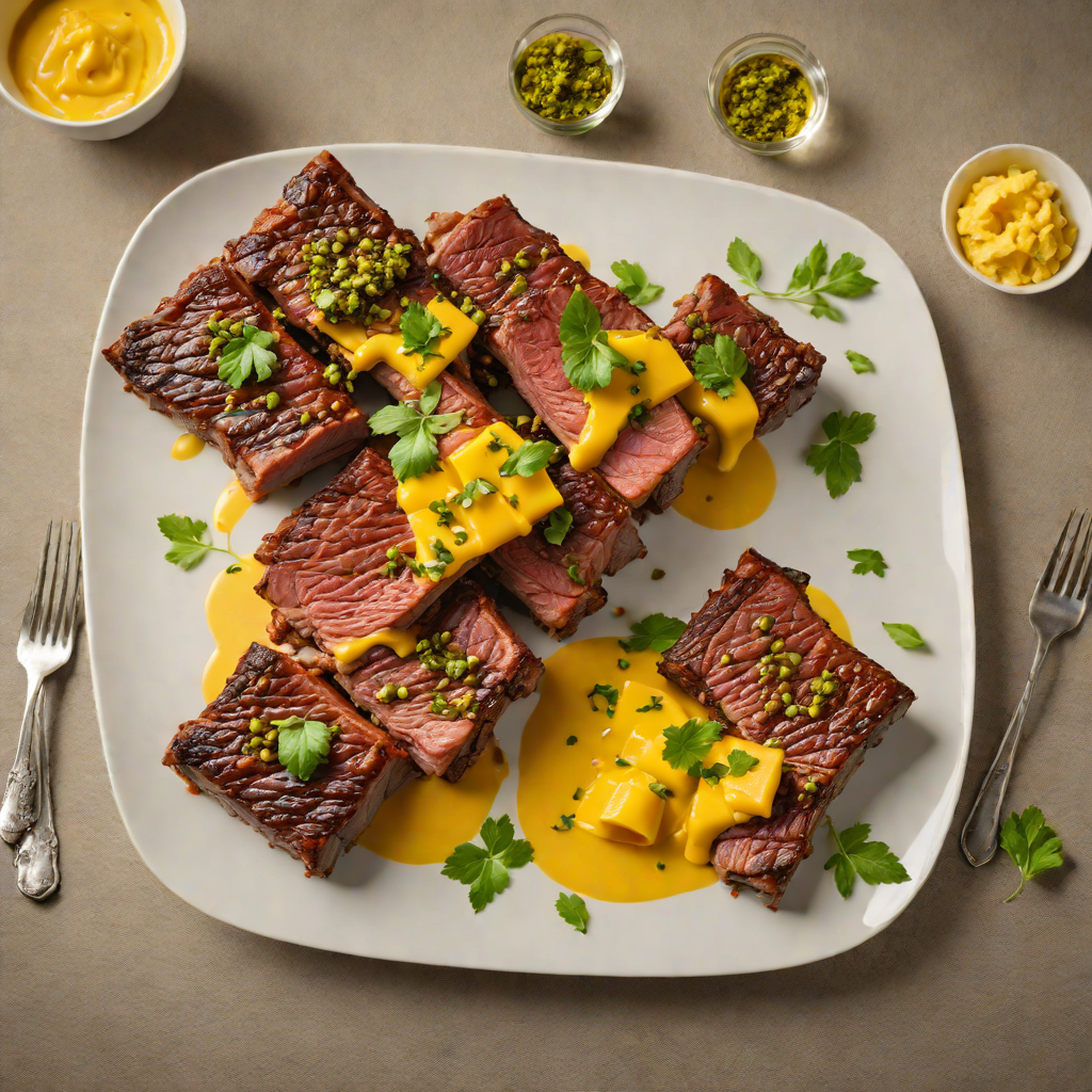 Slow-Smoked Beef Ribs with Mango-Pesto Sauce