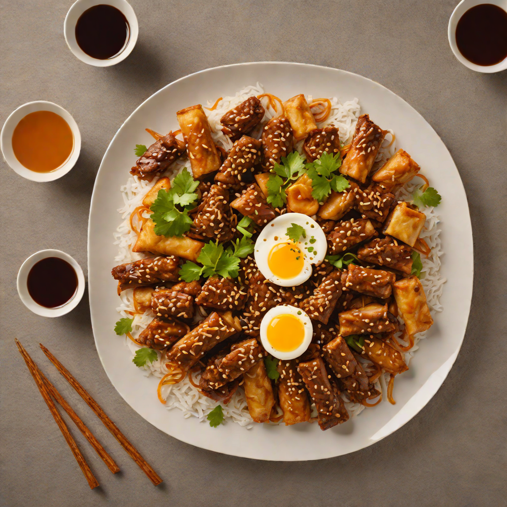 Stir-Fried Beijing Beef with Crispy Egg Rolls