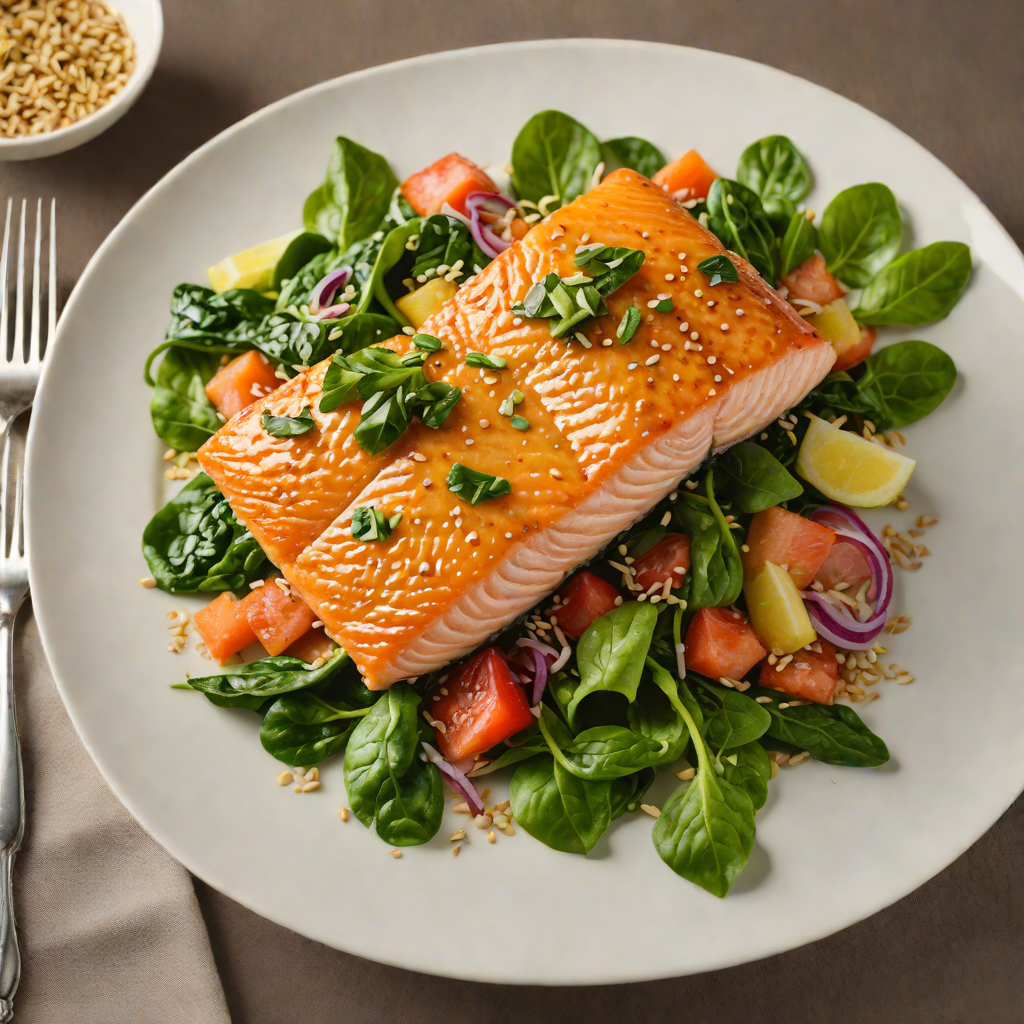 Pan-Seared Salmon with Miso Glaze and Sesame Spinach Salad