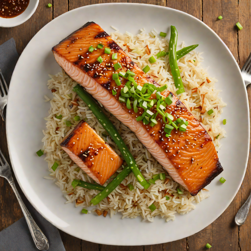 Baked Ginger-Soy Glazed Salmon with Scallion Rice