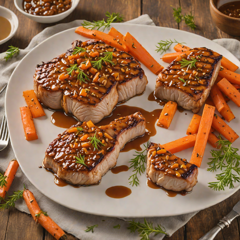 Bourbon-Glazed Pork Chops with Maple Roasted Carrots