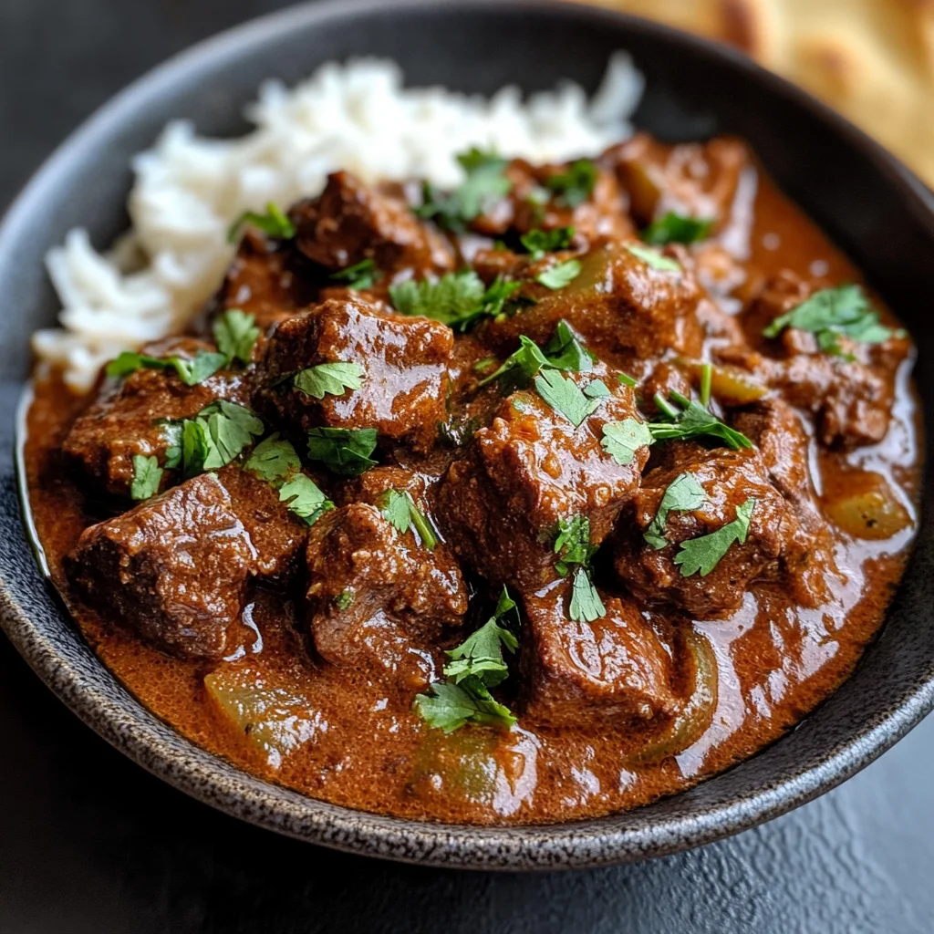 Slow-Cooked Madras Beef Curry with Toasted Pappadums