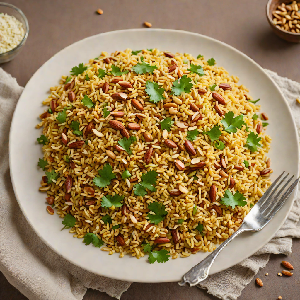 Spiced Bulgur Wheat Pilaf with Pine Nuts and Toasted Almonds