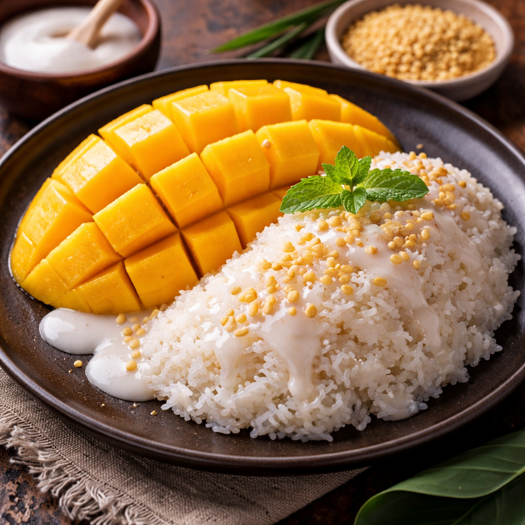 Glazed Mango Sticky Rice with Toasted Coconut