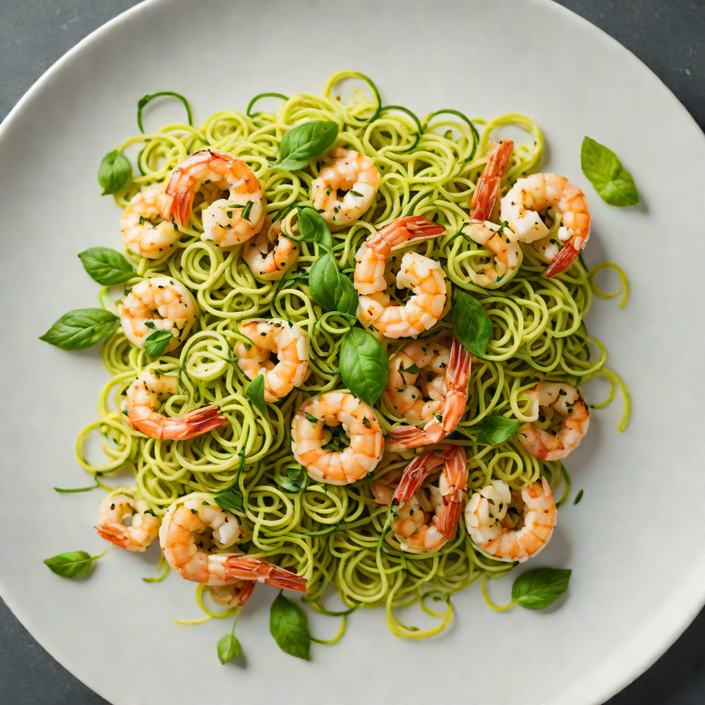 Sautéed Shrimp with Zucchini Noodles and Garlic Basil Pesto