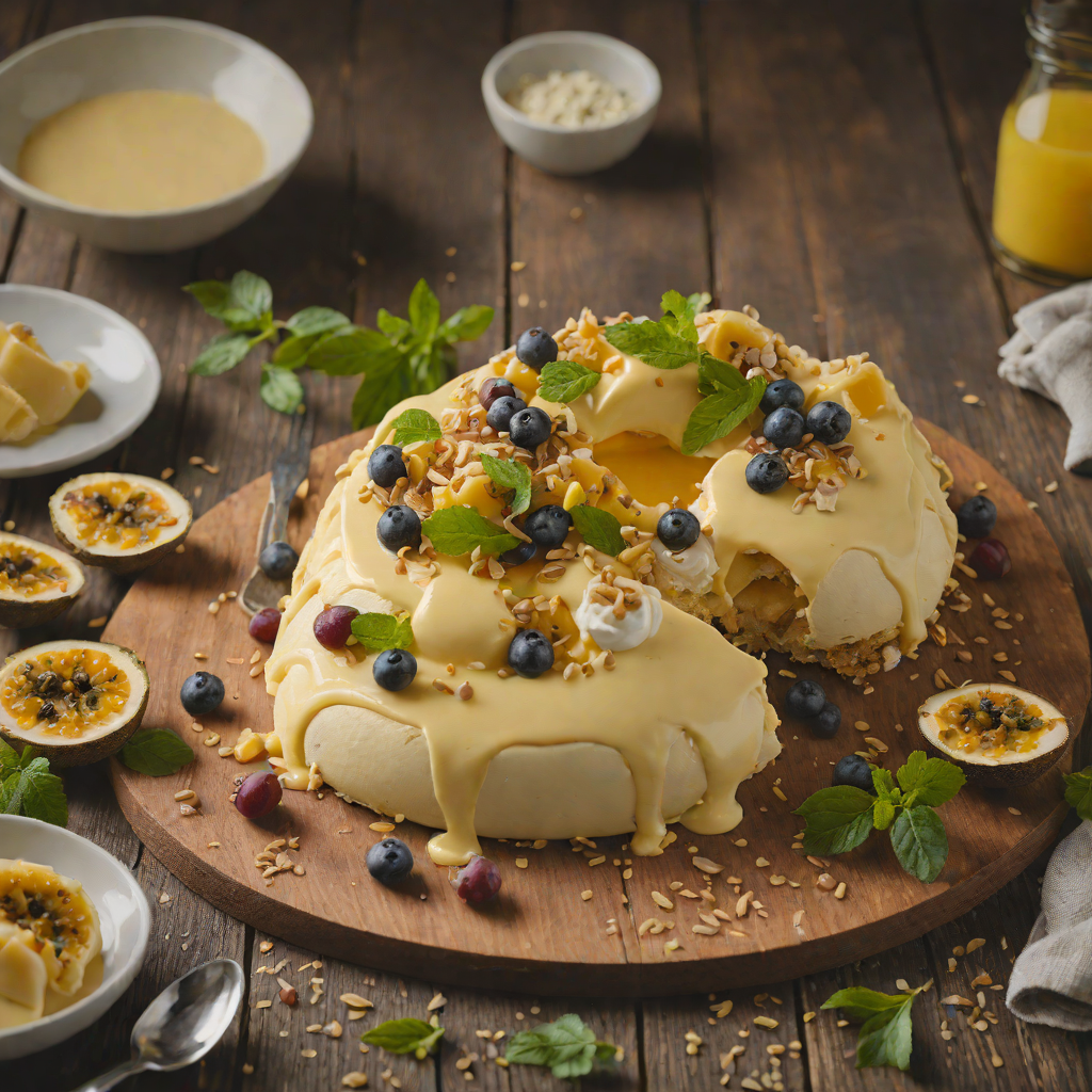 Macadamia-Crusted Pavlova with Passionfruit Cream