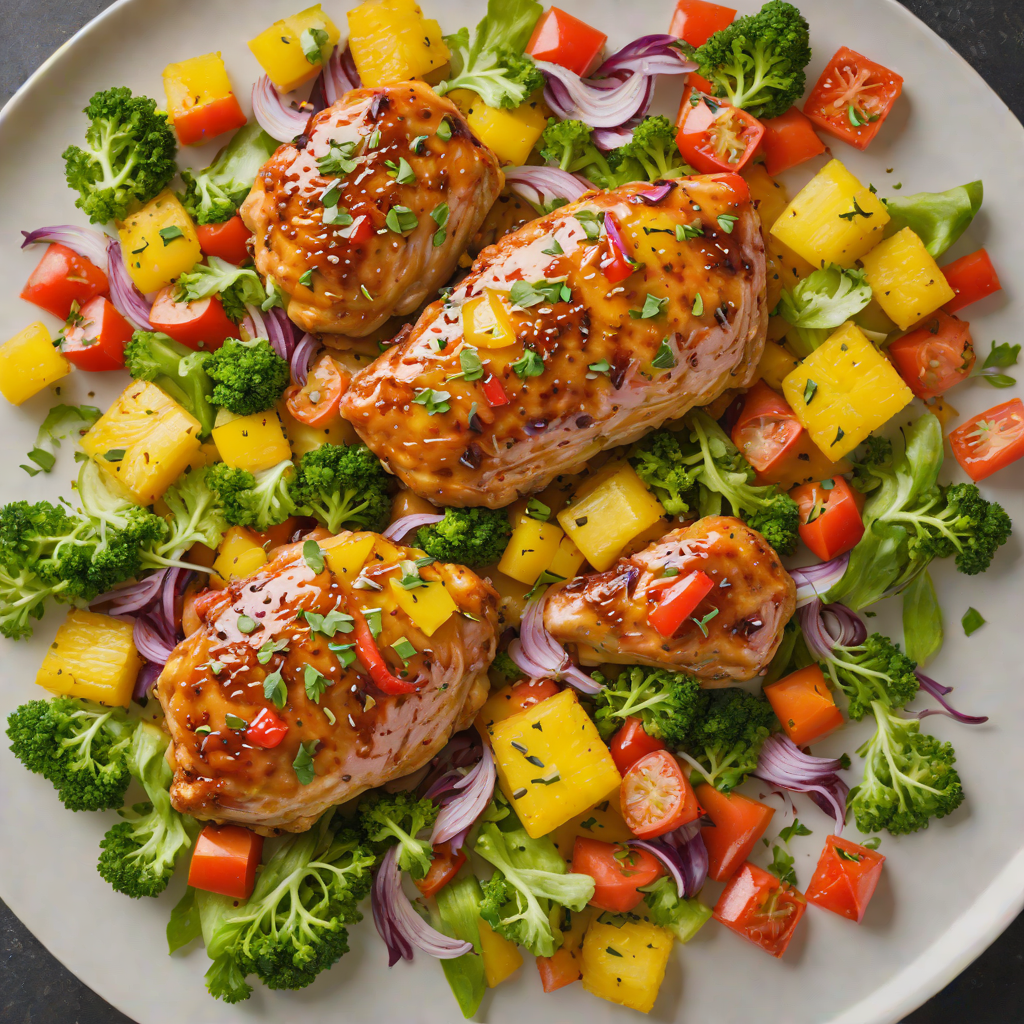 Pineapple-Glazed Hawaiian Chicken with Mixed Vegetables on Sheet Pan