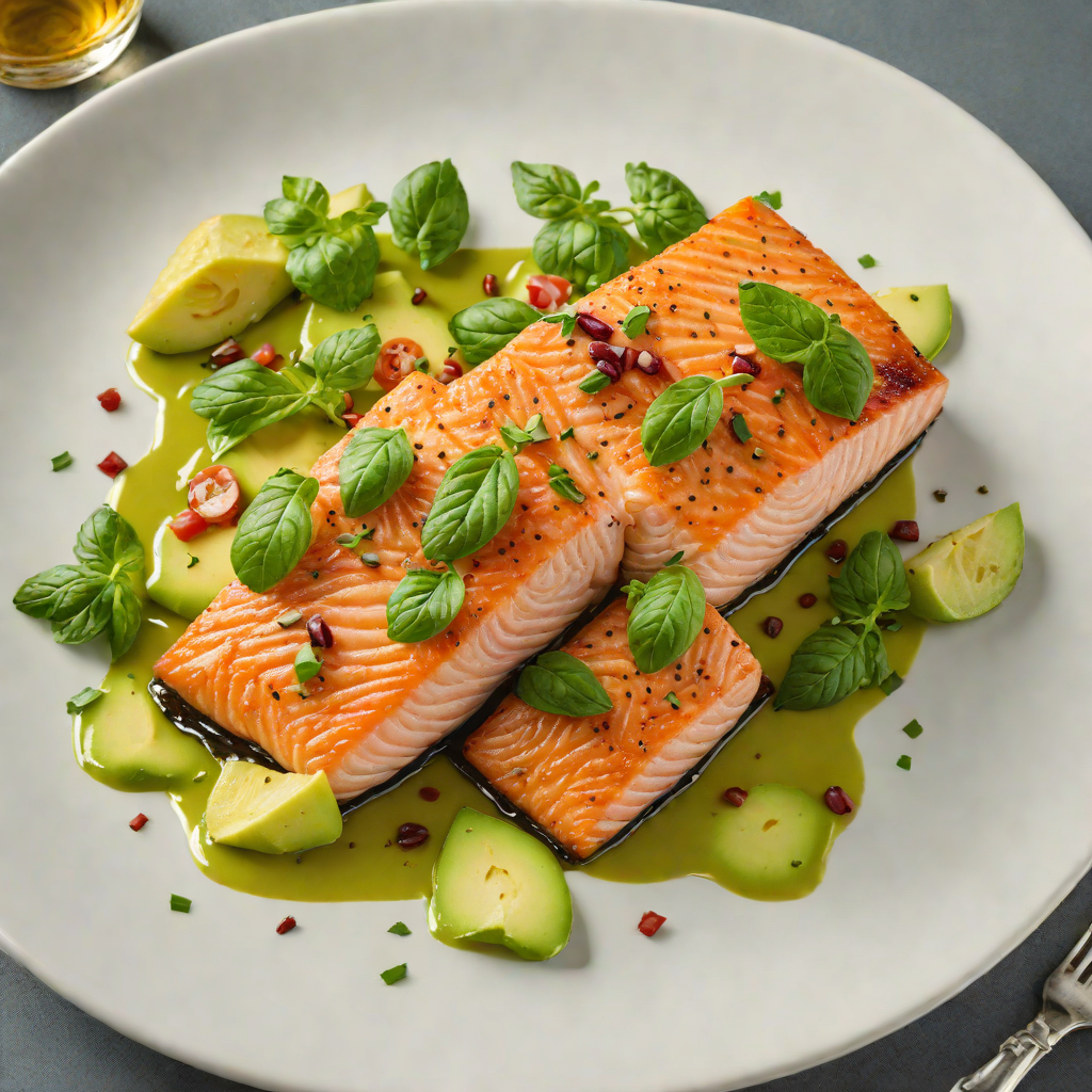 Pan-Seared Salmon with Avocado and Basil Oil