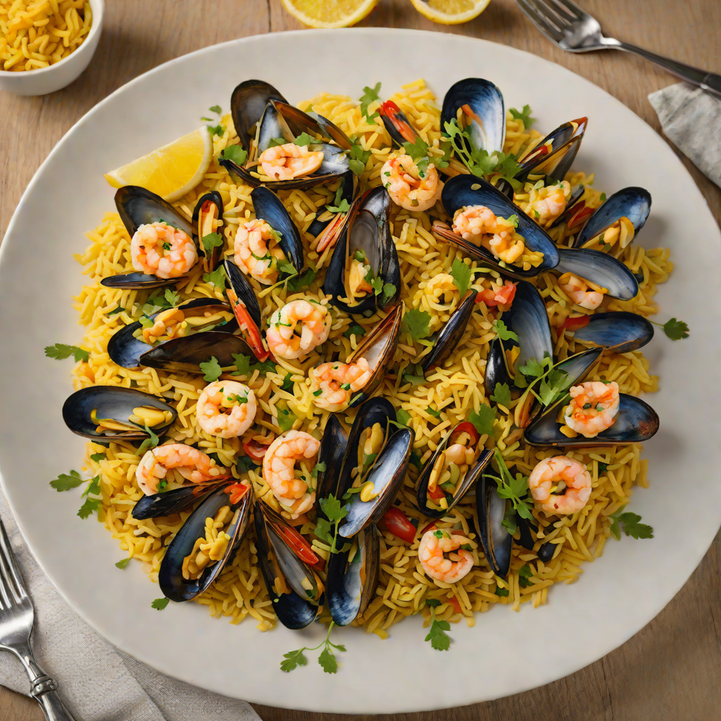 Saffron-Infused Spanish Seafood Rice with Mussels and Shrimp