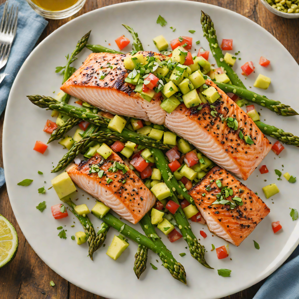 Pan-Roasted Salmon with Avocado Salsa and Charred Asparagus