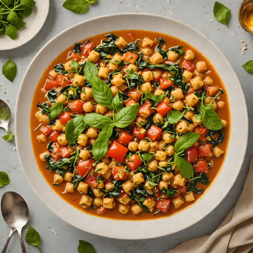 Slow-Cooked Greek Chickpea and Spinach Stew with Tomato and Herbs