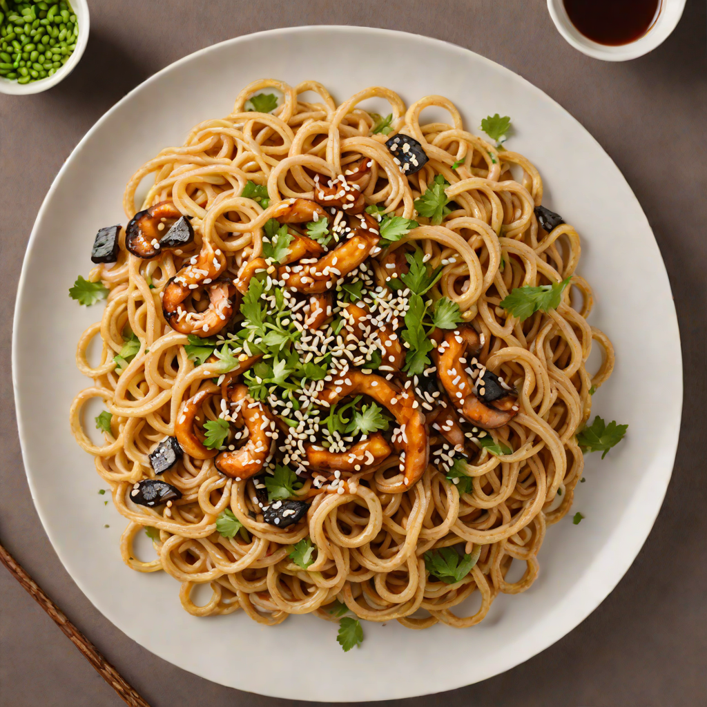Stir-Fried Udon Noodles with Shiitake and Sesame-Ginger Sauce