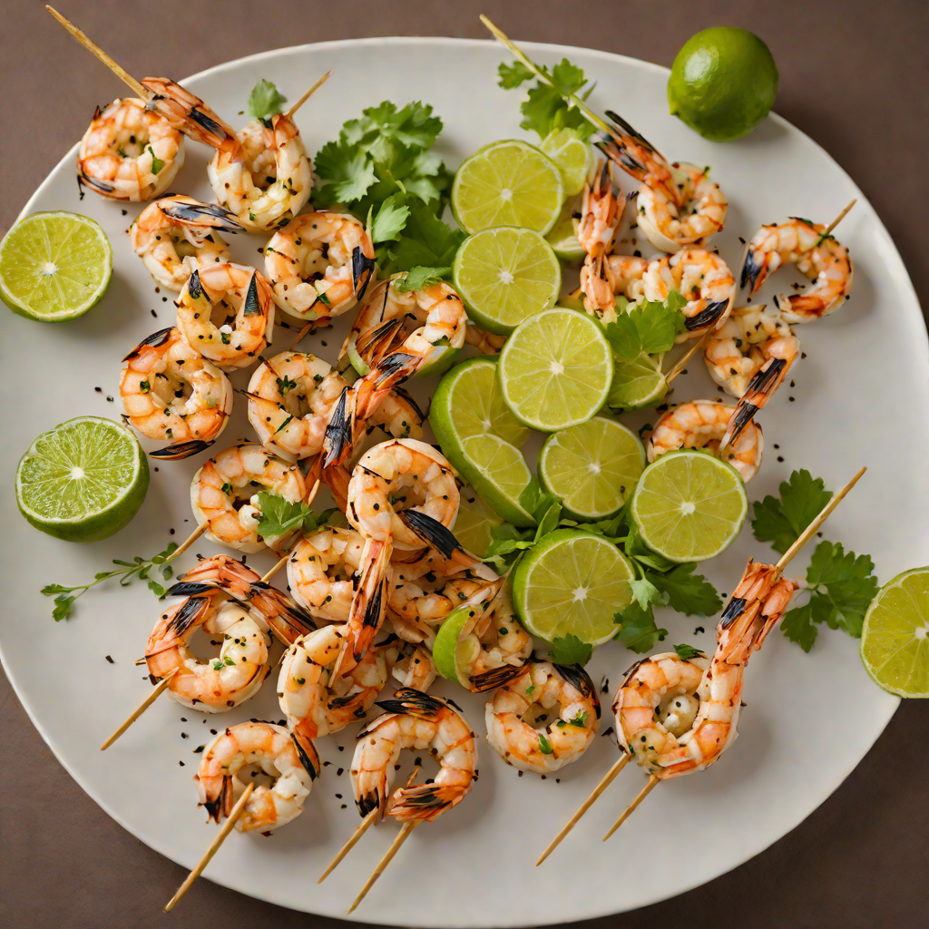 Charcoal-Grilled Shrimp Skewers with Garlic and Lime