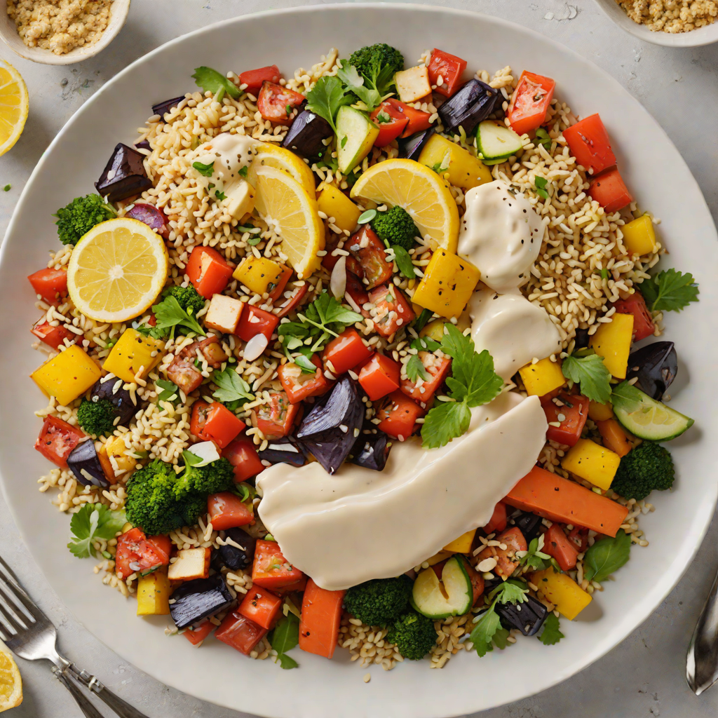 Lemon-Garlic Quinoa Bowl with Roasted Vegetables and Tahini Drizzle