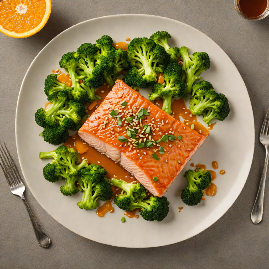 Orange-Glazed Salmon with Sesame Ginger Stir-Fried Broccoli
