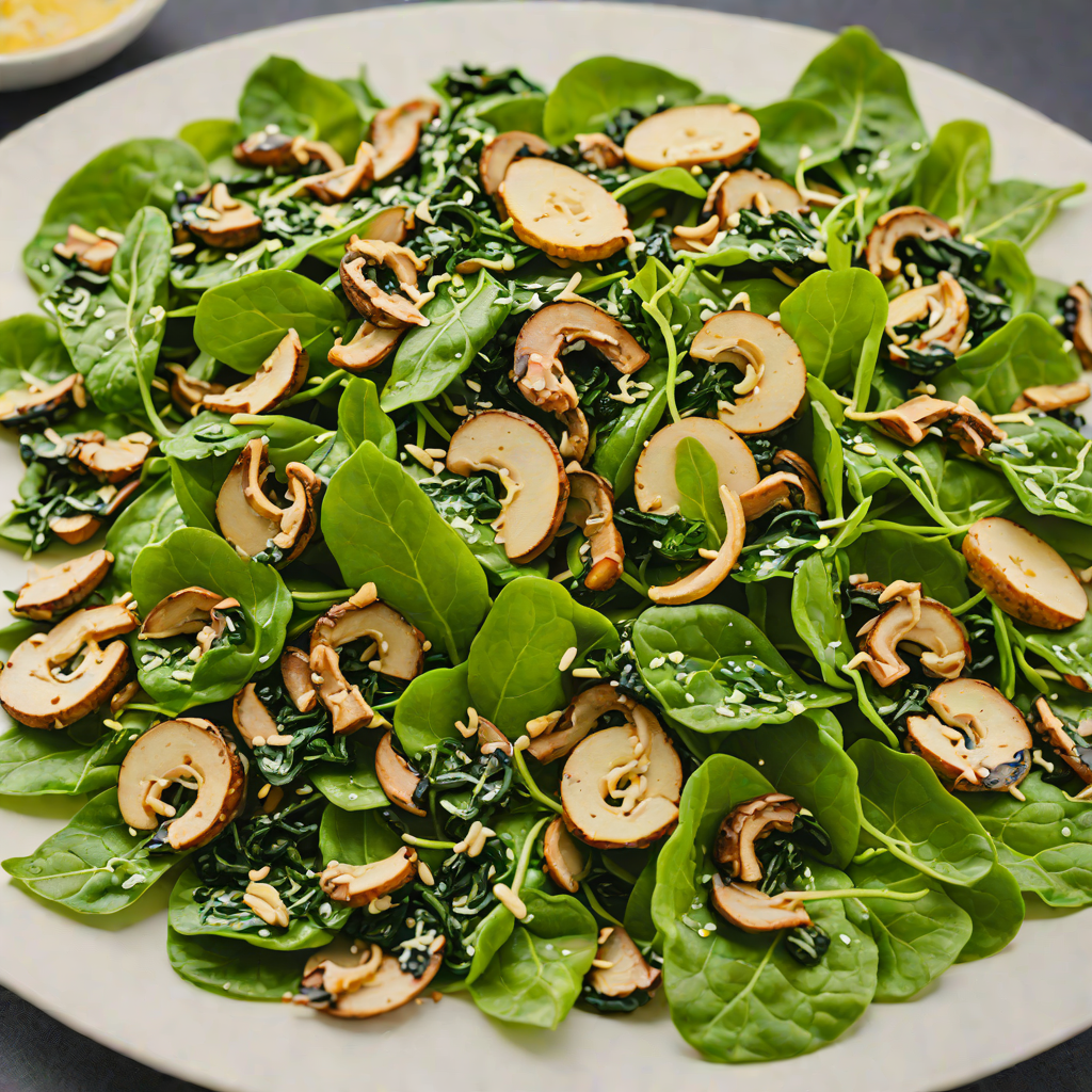 Sautéed Spinach and Mushroom Salad with Lemon-Tahini Dressing