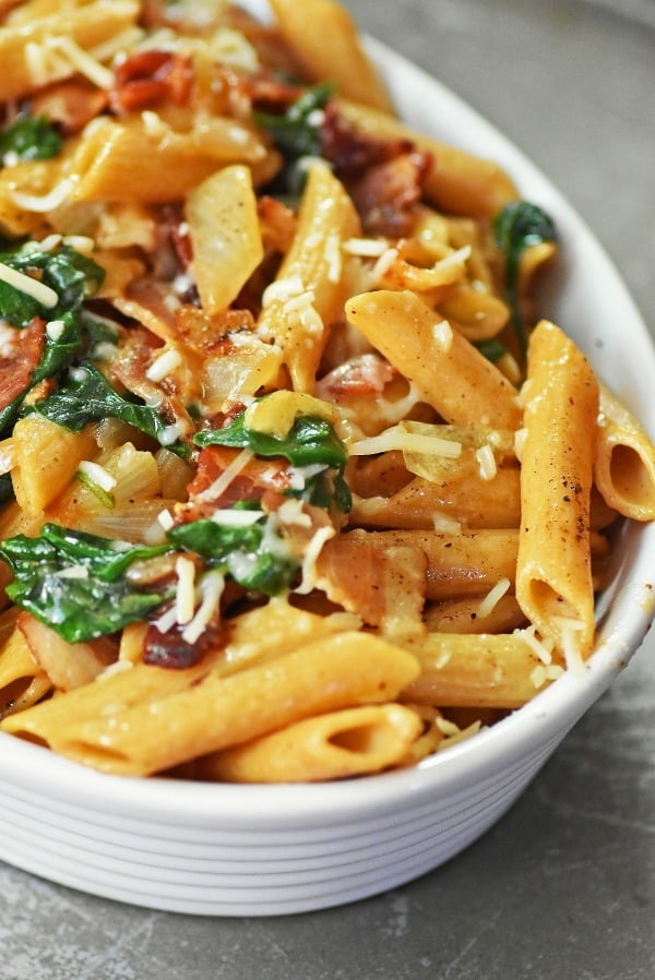 Baked Bacon & Spinach Pasta