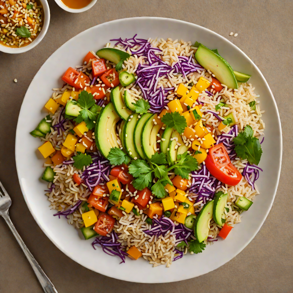 Vegetarian Rainbow Rice Bowl with Sesame-Ginger Dressing