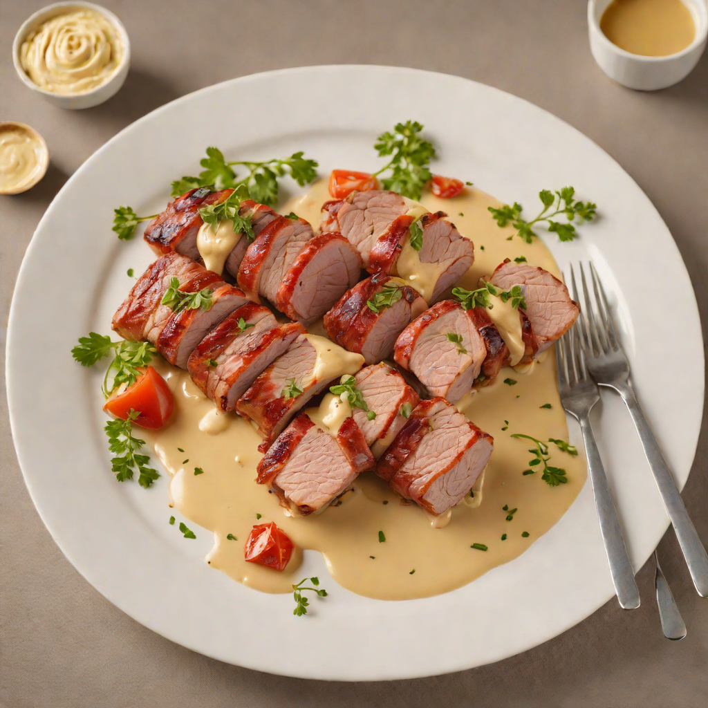 Bacon-Wrapped Pork Tenderloin with Mustard Cream Sauce