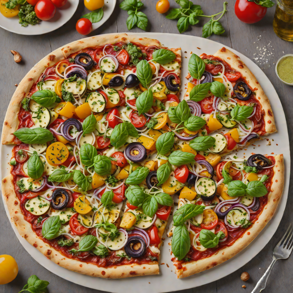 Thin-Crust Roman-Style Pizza with Roasted Vegetables and Pesto Drizzle