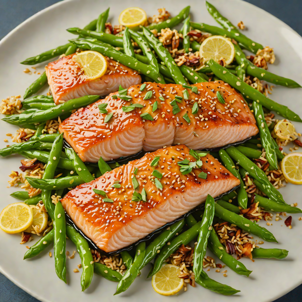 Sheet Pan Ginger-Soy Glazed Salmon with Sesame Green Beans