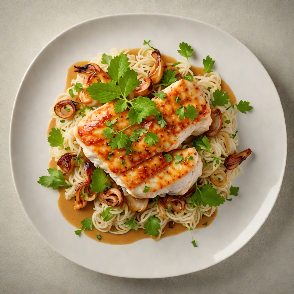 Pan-Seared Chicken with Caramelized Onion and White Lotus Herb Sauce