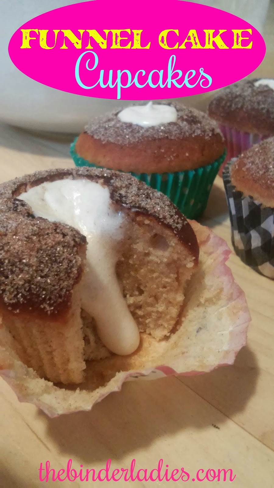 Funnel Cake Cupcakes with Berry Swirl