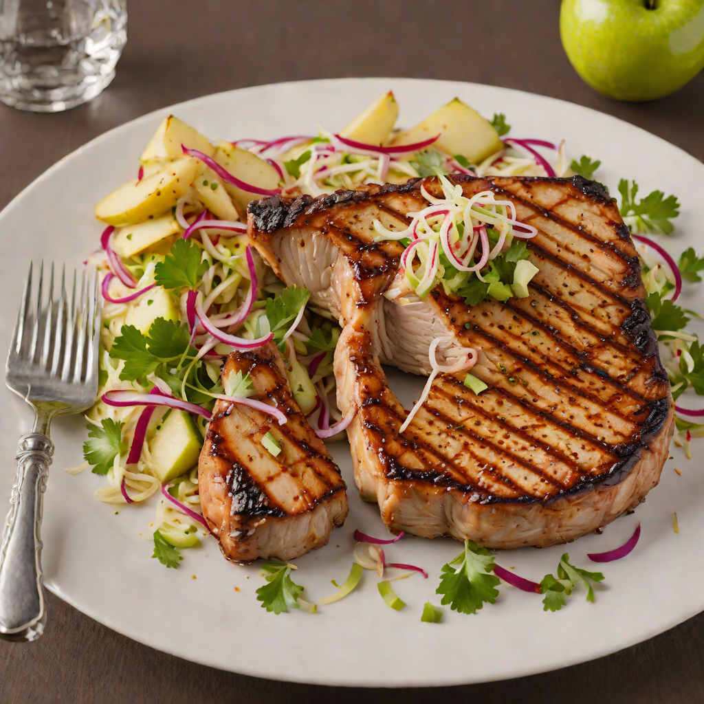 Grilled Maple-Glazed Pork Chops with Apple Slaw